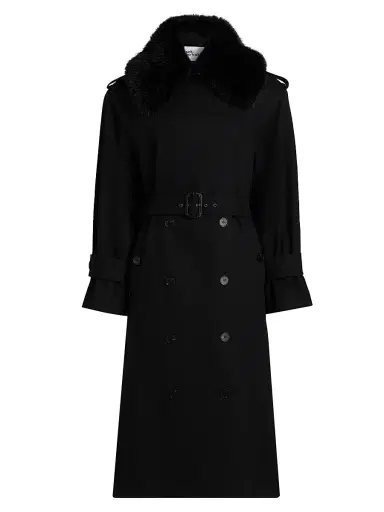 Self-Portrait Women's Faux Fur Collar Twill Trench Coat | Thumbnail 1 Self-Portrait Women's Faux Fur Collar Twill Trench Coat | Thumbnail 1