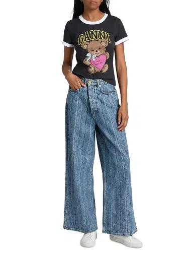Ganni Women's Basic Bear Graphic Ringer T-Shirt | Thumbnail 2 Ganni Women's Basic Bear Graphic Ringer T-Shirt | Thumbnail 2