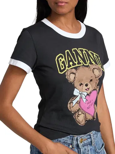 Ganni Women's Basic Bear Graphic Ringer T-Shirt | Thumbnail 6 Ganni Women's Basic Bear Graphic Ringer T-Shirt | Thumbnail 6
