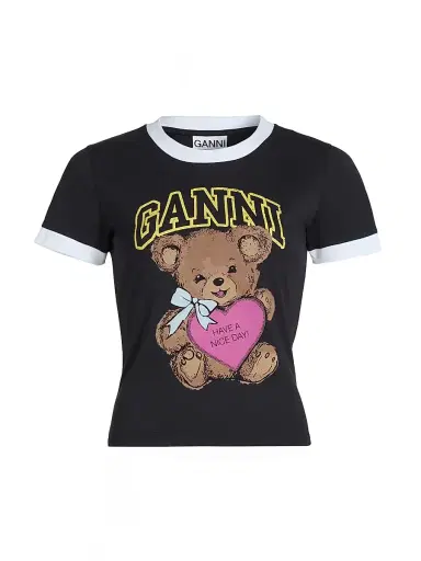 Ganni Women's Basic Bear Graphic Ringer T-Shirt | Thumbnail 1 Ganni Women's Basic Bear Graphic Ringer T-Shirt | Thumbnail 1