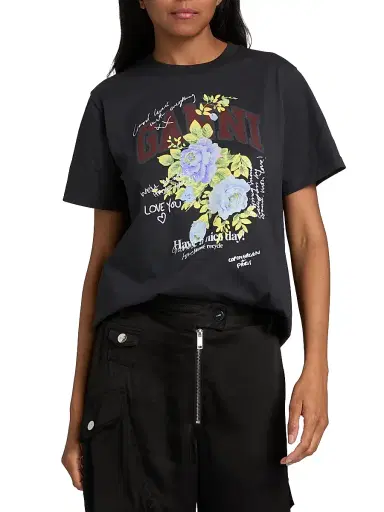 Ganni Women's Rose Graphic T-Shirt - Phantom | Thumbnail 3 Ganni Women's Rose Graphic T-Shirt - Phantom | Thumbnail 3