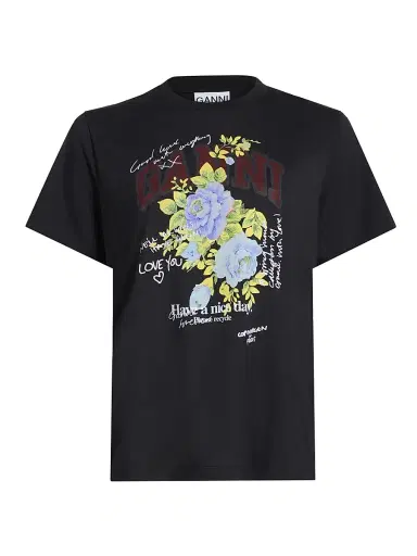 Ganni Women's Rose Graphic T-Shirt - Phantom | Thumbnail 1 Ganni Women's Rose Graphic T-Shirt - Phantom | Thumbnail 1