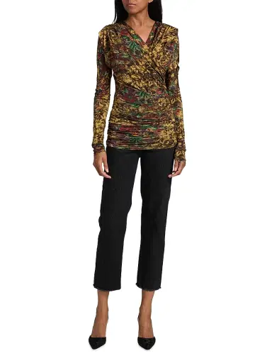 Ganni Women's Ruched Floral Long-Sleeve Top | Thumbnail 2 Ganni Women's Ruched Floral Long-Sleeve Top | Thumbnail 2