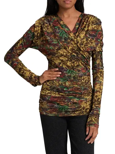 Ganni Women's Ruched Floral Long-Sleeve Top | Thumbnail 3 Ganni Women's Ruched Floral Long-Sleeve Top | Thumbnail 3