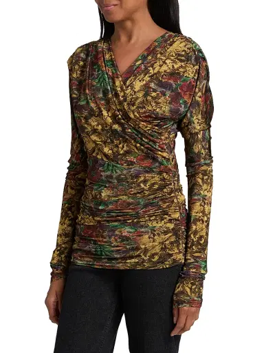 Ganni Women's Ruched Floral Long-Sleeve Top | Thumbnail 4 Ganni Women's Ruched Floral Long-Sleeve Top | Thumbnail 4