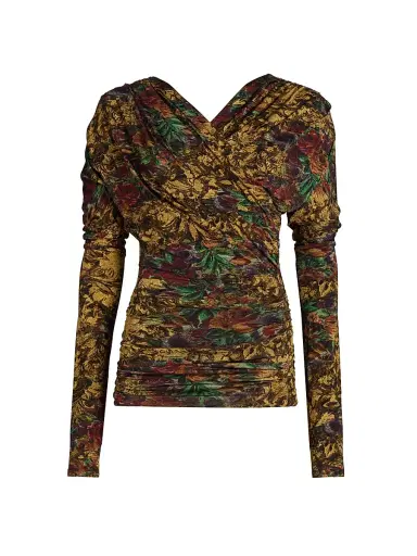 Ganni Women's Ruched Floral Long-Sleeve Top | Thumbnail 1 Ganni Women's Ruched Floral Long-Sleeve Top | Thumbnail 1