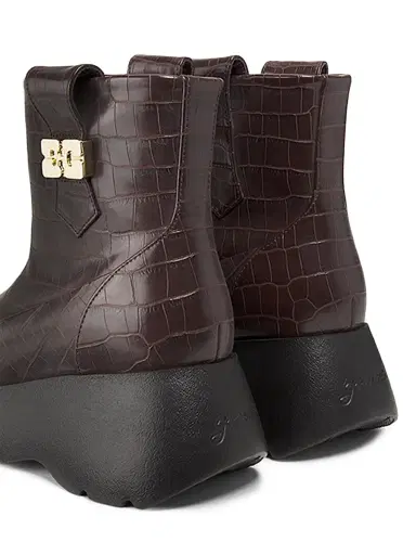 Ganni Women's Kat Crocodile-Embossed Leather Platform Ankle Boots - Chocolate Fondant | Thumbnail 3 Ganni Women's Kat Crocodile-Embossed Leather Platform Ankle Boots - Chocolate Fondant | Thumbnail 3