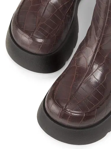 Ganni Women's Kat Crocodile-Embossed Leather Platform Ankle Boots - Chocolate Fondant | Thumbnail 4 Ganni Women's Kat Crocodile-Embossed Leather Platform Ankle Boots - Chocolate Fondant | Thumbnail 4