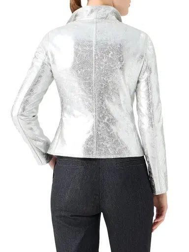 Akris punto Women's Metallic Moto Jacket - Aluminum | Thumbnail 5 Akris punto Women's Metallic Moto Jacket - Aluminum | Thumbnail 5