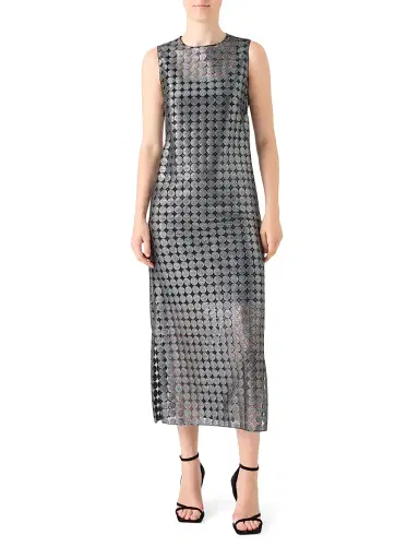 Akris punto Women's Metallic Dot-on-Tulle Embroidered Midi-Dress - Brushed Steel | Thumbnail 2 Akris punto Women's Metallic Dot-on-Tulle Embroidered Midi-Dress - Brushed Steel | Thumbnail 2
