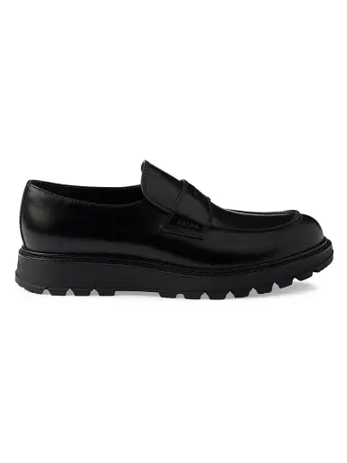 Prada Men's Brushed Leather Loafers - Black | Thumbnail 1 Prada Men's Brushed Leather Loafers - Black | Thumbnail 1