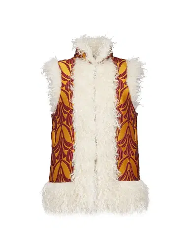 La DoubleJ Women's Sleeveless Folk Jacket - Jacquard Papyrus Gold - Size XS | Thumbnail 1 La DoubleJ Women's Sleeveless Folk Jacket - Jacquard Papyrus Gold - Size XS | Thumbnail 1