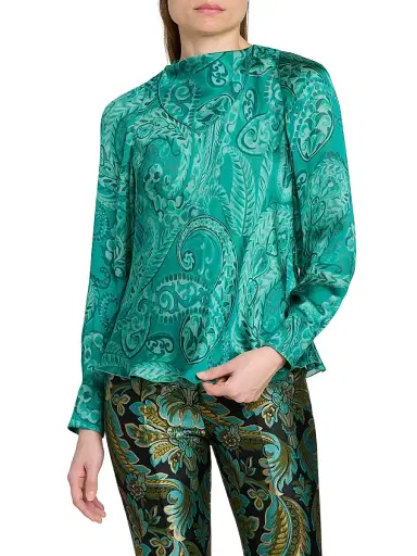 Etro Women's Paisley-Printed Silk Top - Printed Azure Base | Thumbnail 3 Etro Women's Paisley-Printed Silk Top - Printed Azure Base | Thumbnail 3