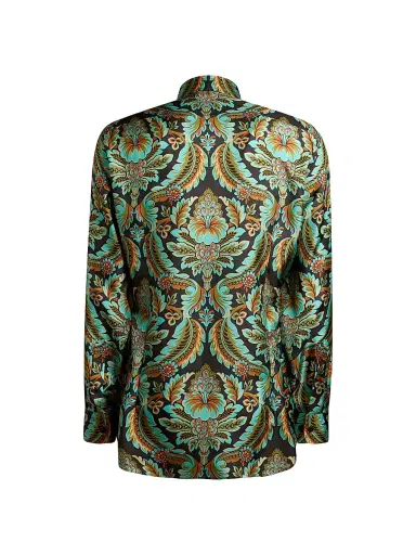 Etro Men's Silk Damask Button-Front Shirt - Printed Black Base | Thumbnail 2 Etro Men's Silk Damask Button-Front Shirt - Printed Black Base | Thumbnail 2