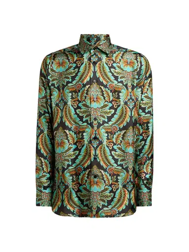 Etro Men's Silk Damask Button-Front Shirt - Printed Black Base | Thumbnail 1 Etro Men's Silk Damask Button-Front Shirt - Printed Black Base | Thumbnail 1