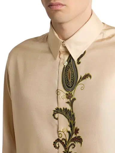Etro Men's Silk Paisley Button-Front Shirt - Beige | Thumbnail 5 Etro Men's Silk Paisley Button-Front Shirt - Beige | Thumbnail 5
