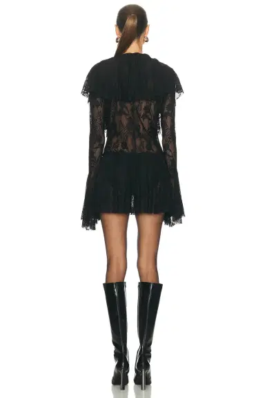 Norma Kamali for FWRD Long Sleeve Deep V Ruffle Mini Dress | Thumbnail 3 Norma Kamali for FWRD Long Sleeve Deep V Ruffle Mini Dress | Thumbnail 3