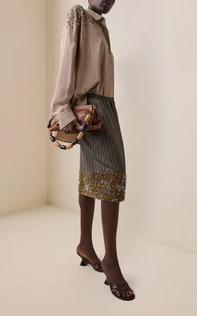 Dries Van Noten Scotts Embellished Twill Knee-Length Drawstring Skirt | Thumbnail 2 Dries Van Noten Scotts Embellished Twill Knee-Length Drawstring Skirt | Thumbnail 2