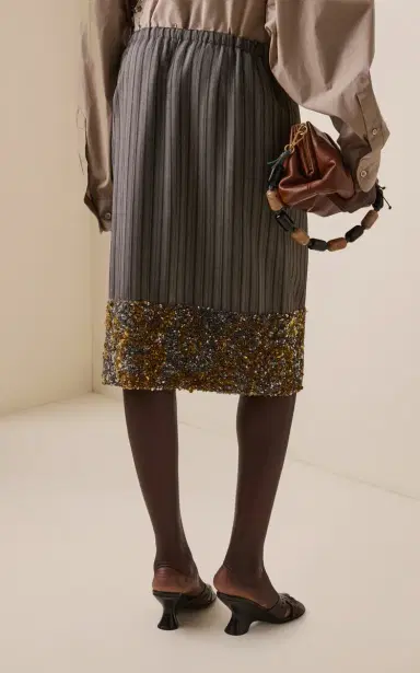 Dries Van Noten Scotts Embellished Twill Knee-Length Drawstring Skirt | Thumbnail 4 Dries Van Noten Scotts Embellished Twill Knee-Length Drawstring Skirt | Thumbnail 4