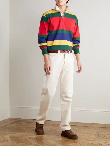 Drake's HIM Twill-Trimmed Striped Cotton-Jersey Polo Shirt - Men | Thumbnail 2 Drake's HIM Twill-Trimmed Striped Cotton-Jersey Polo Shirt - Men | Thumbnail 2