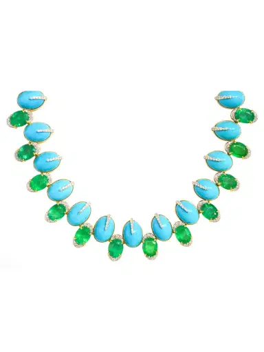 Wish Fine Jewelry 184.9ct Turquoise Emerald Diamond 18K Gold Statement Necklace | Thumbnail 1 Wish Fine Jewelry 184.9ct Turquoise Emerald Diamond 18K Gold Statement Necklace | Thumbnail 1