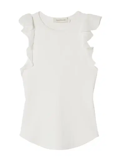 Zimmermann Awaken Ruffled Ribbed Cotton-blend Jersey Tank | Thumbnail 1 Zimmermann Awaken Ruffled Ribbed Cotton-blend Jersey Tank | Thumbnail 1