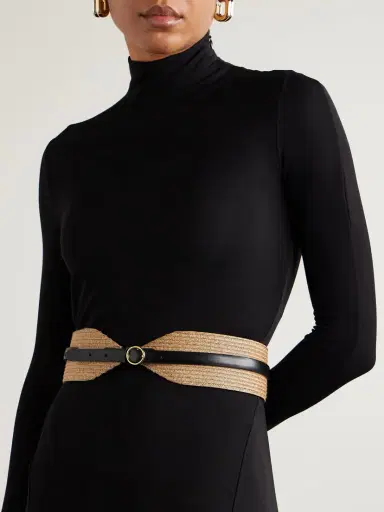 Alaïa Leather-trimmed Raffia Waist Belt | Thumbnail 2 Alaïa Leather-trimmed Raffia Waist Belt | Thumbnail 2