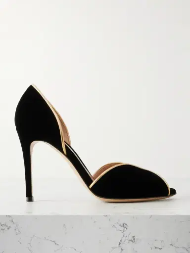 Gianvito Rossi 95 Metallic Leather-trimmed Velvet Pumps | Thumbnail 1 Gianvito Rossi 95 Metallic Leather-trimmed Velvet Pumps | Thumbnail 1