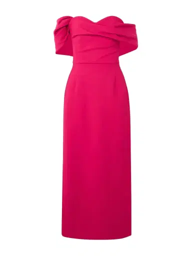 Carolina Herrera Off-the-shoulder Draped Wool-blend Crepe Midi Dress | Thumbnail 1 Carolina Herrera Off-the-shoulder Draped Wool-blend Crepe Midi Dress | Thumbnail 1