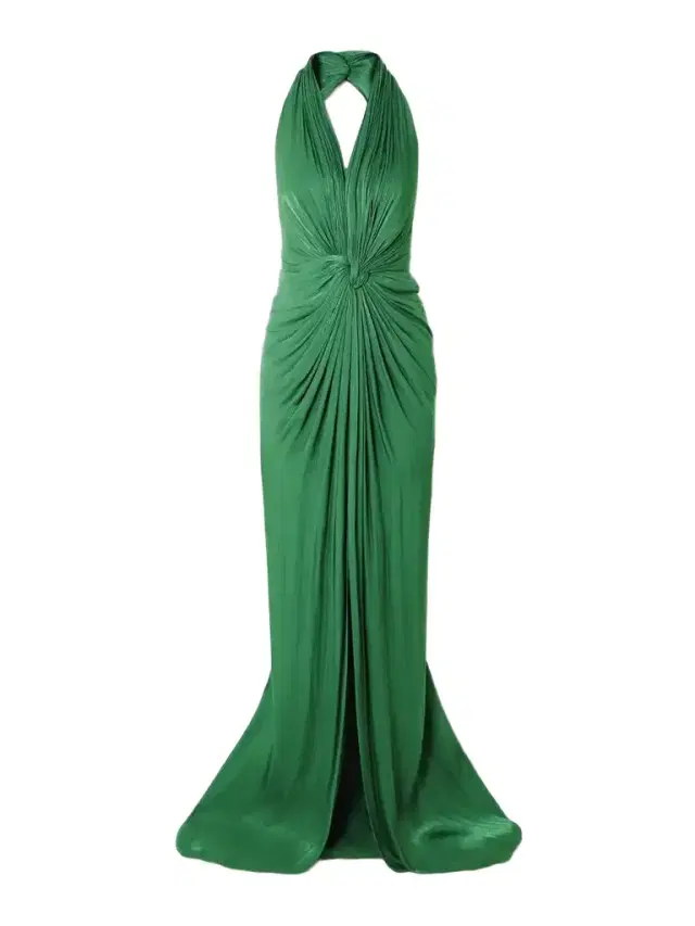 Twist-front Metallic Georgette Halterneck Gown Twist-front Metallic Georgette Halterneck Gown