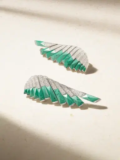 Garrard Wings 18-karat White Gold, Malachite And Diamond Earrings | Thumbnail 1 Garrard Wings 18-karat White Gold, Malachite And Diamond Earrings | Thumbnail 1