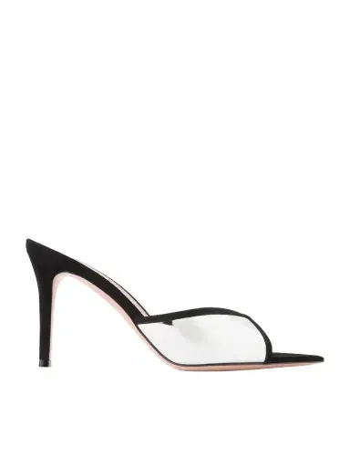 Gianvito Rossi 85 Suede-trimmed Mirrored-leather Mules | Thumbnail 1 Gianvito Rossi 85 Suede-trimmed Mirrored-leather Mules | Thumbnail 1