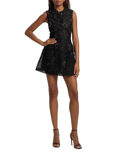 SIMKHAI Women's Evelina Beaded Fit & Flare Minidress - Black | Thumbnail 2 SIMKHAI Women's Evelina Beaded Fit & Flare Minidress - Black | Thumbnail 2