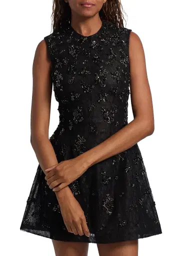 SIMKHAI Women's Evelina Beaded Fit & Flare Minidress - Black | Thumbnail 3 SIMKHAI Women's Evelina Beaded Fit & Flare Minidress - Black | Thumbnail 3