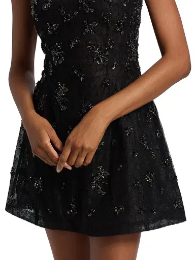 SIMKHAI Women's Evelina Beaded Fit & Flare Minidress - Black | Thumbnail 6 SIMKHAI Women's Evelina Beaded Fit & Flare Minidress - Black | Thumbnail 6