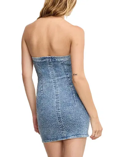 Good American Women's Crystal Denim Strapless Minidress - Indigo | Thumbnail 4 Good American Women's Crystal Denim Strapless Minidress - Indigo | Thumbnail 4