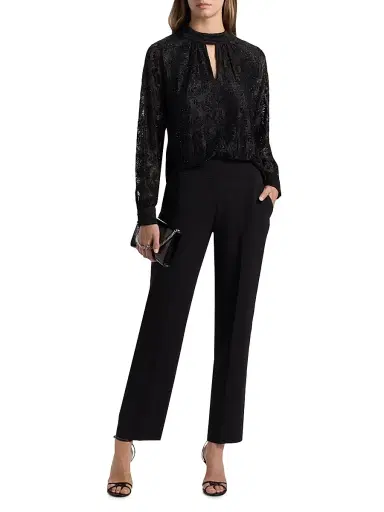 Elie Tahari Women's Azure Embellished Lace Blouse - Noir Allover Rhinestone | Thumbnail 2 Elie Tahari Women's Azure Embellished Lace Blouse - Noir Allover Rhinestone | Thumbnail 2