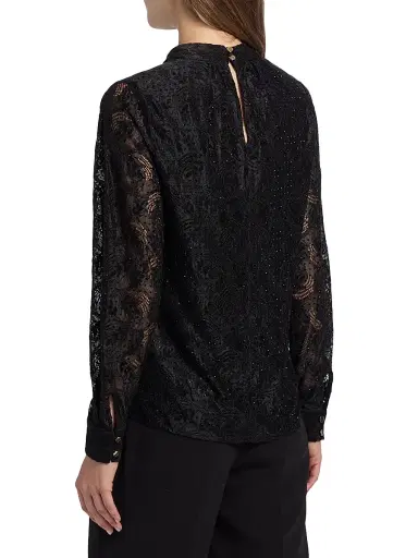 Elie Tahari Women's Azure Embellished Lace Blouse - Noir Allover Rhinestone | Thumbnail 5 Elie Tahari Women's Azure Embellished Lace Blouse - Noir Allover Rhinestone | Thumbnail 5