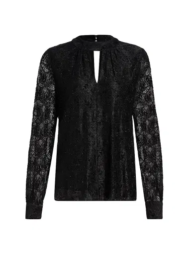 Elie Tahari Women's Azure Embellished Lace Blouse - Noir Allover Rhinestone | Thumbnail 1 Elie Tahari Women's Azure Embellished Lace Blouse - Noir Allover Rhinestone | Thumbnail 1