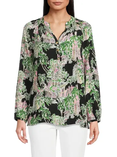 Lilly Pulitzer Women's Elsa Silk Blouse - Onyx Anniversary Toile - Size Medium | Thumbnail 3 Lilly Pulitzer Women's Elsa Silk Blouse - Onyx Anniversary Toile - Size Medium | Thumbnail 3