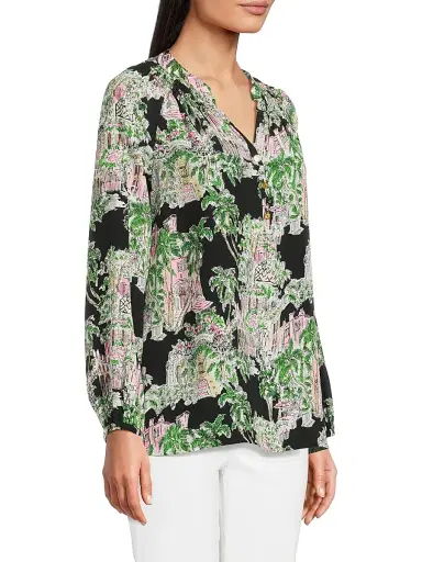 Lilly Pulitzer Women's Elsa Silk Blouse - Onyx Anniversary Toile - Size Medium | Thumbnail 4 Lilly Pulitzer Women's Elsa Silk Blouse - Onyx Anniversary Toile - Size Medium | Thumbnail 4