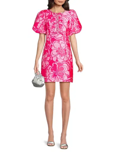 Lilly Pulitzer Women's Britnee Beaded Jacquard Shift Dress - Parigi Pink Go Big Satin - Size 0 | Thumbnail 2 Lilly Pulitzer Women's Britnee Beaded Jacquard Shift Dress - Parigi Pink Go Big Satin - Size 0 | Thumbnail 2