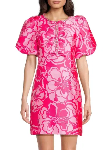 Lilly Pulitzer Women's Britnee Beaded Jacquard Shift Dress - Parigi Pink Go Big Satin - Size 0 | Thumbnail 3 Lilly Pulitzer Women's Britnee Beaded Jacquard Shift Dress - Parigi Pink Go Big Satin - Size 0 | Thumbnail 3