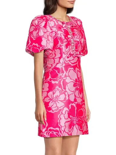 Lilly Pulitzer Women's Britnee Beaded Jacquard Shift Dress - Parigi Pink Go Big Satin - Size 0 | Thumbnail 4 Lilly Pulitzer Women's Britnee Beaded Jacquard Shift Dress - Parigi Pink Go Big Satin - Size 0 | Thumbnail 4
