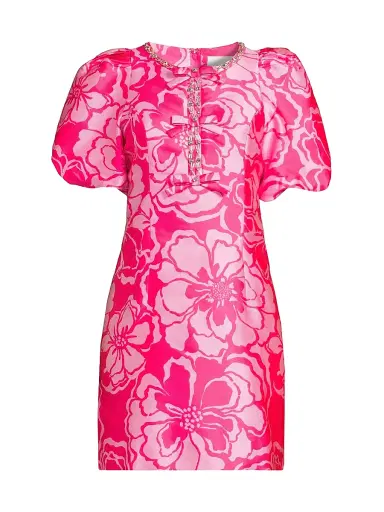 Lilly Pulitzer Women's Britnee Beaded Jacquard Shift Dress - Parigi Pink Go Big Satin - Size 0 | Thumbnail 1 Lilly Pulitzer Women's Britnee Beaded Jacquard Shift Dress - Parigi Pink Go Big Satin - Size 0 | Thumbnail 1
