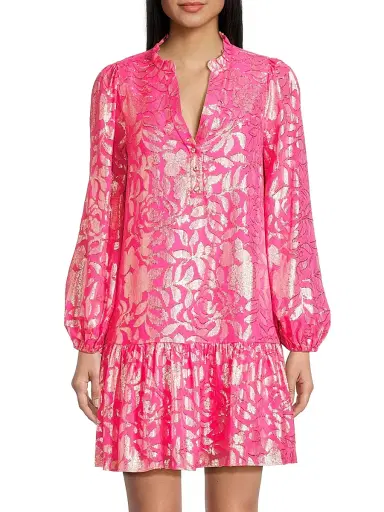 Lilly Pulitzer Women's Evaline Silk Dropped Waist Minidress - Sun Shell Pink Floral Bloom - Size 10 | Thumbnail 3 Lilly Pulitzer Women's Evaline Silk Dropped Waist Minidress - Sun Shell Pink Floral Bloom - Size 10 | Thumbnail 3