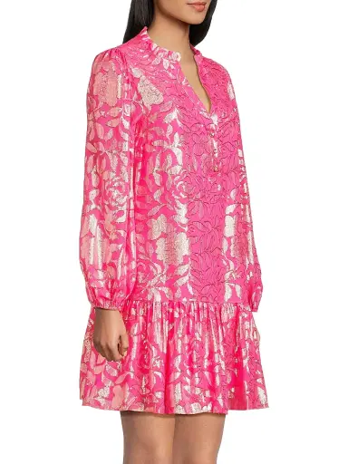 Lilly Pulitzer Women's Evaline Silk Dropped Waist Minidress - Sun Shell Pink Floral Bloom - Size 10 | Thumbnail 4 Lilly Pulitzer Women's Evaline Silk Dropped Waist Minidress - Sun Shell Pink Floral Bloom - Size 10 | Thumbnail 4