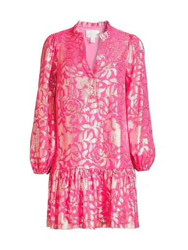 Lilly Pulitzer Women's Evaline Silk Dropped Waist Minidress - Sun Shell Pink Floral Bloom - Size 10 | Thumbnail 1 Lilly Pulitzer Women's Evaline Silk Dropped Waist Minidress - Sun Shell Pink Floral Bloom - Size 10 | Thumbnail 1