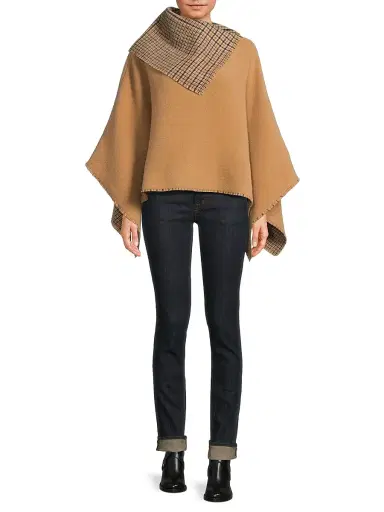 rag & bone Women's Wendy Reversible Cowl Poncho - Camel Plaid | Thumbnail 2 rag & bone Women's Wendy Reversible Cowl Poncho - Camel Plaid | Thumbnail 2