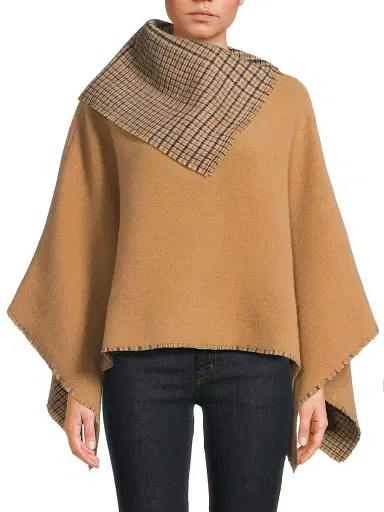 rag & bone Women's Wendy Reversible Cowl Poncho - Camel Plaid | Thumbnail 3 rag & bone Women's Wendy Reversible Cowl Poncho - Camel Plaid | Thumbnail 3
